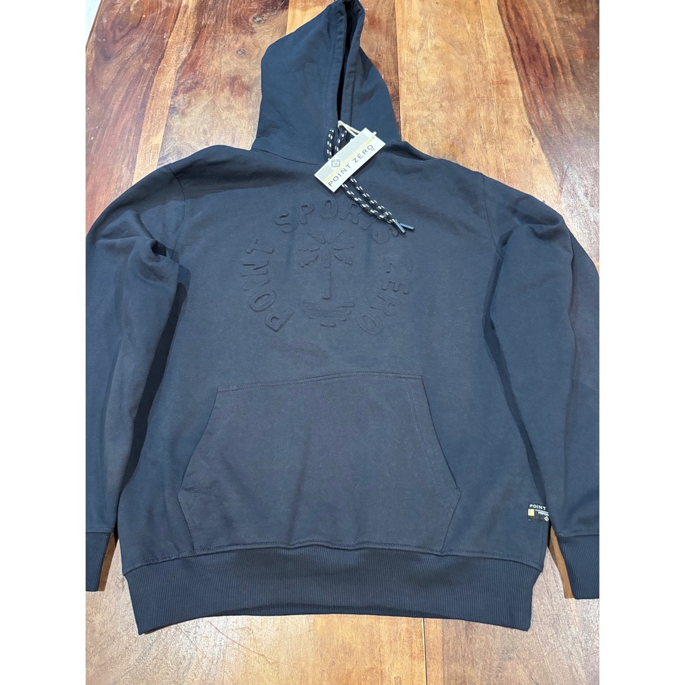 NWTO POINT ZERO hoodie men size M navy blue embossed palm tree logo 7666001